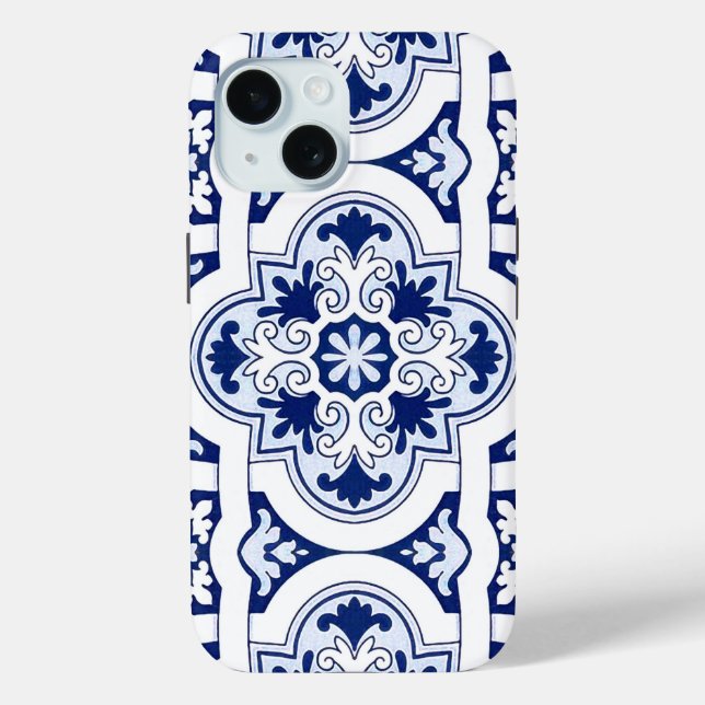 Funda De Case-Mate Para iPhone Baldosa azul portuguesa (Reverso )