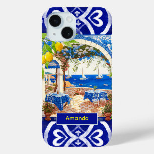 Funda Para iPhone 15 Baldosas azules de los cítricos de la majólica med