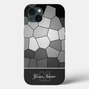Funda Para iPhone 13 Baldosas de mosaico blanco y negro Monograma perso