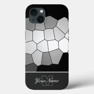 Funda Para iPhone 13 Baldosas de mosaico blanco y negro Monograma perso