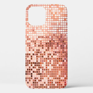 Funda Para iPhone 12 Baldosas de mosaico cuadrado de oro rosa rosa