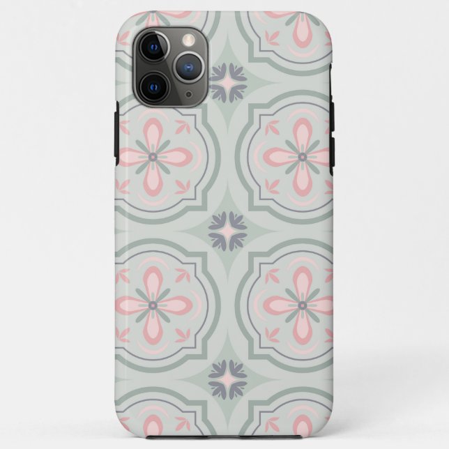 Funda De Case-Mate Para iPhone Baldosas Florales Verde Pastel (Reverso)