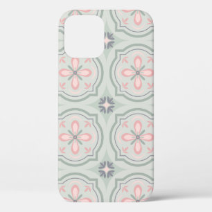 Funda Para iPhone 12 Baldosas Florales Verde Pastel