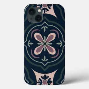 Funda Para iPhone 13 baldosas geométricas florales de color terroso