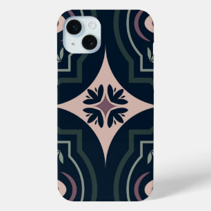 Funda Para iPhone 15 Mini baldosas geométricas florales de color terroso
