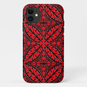 Funda Para iPhone 11 Baldosas marroquíes - rojo oscuro y negro