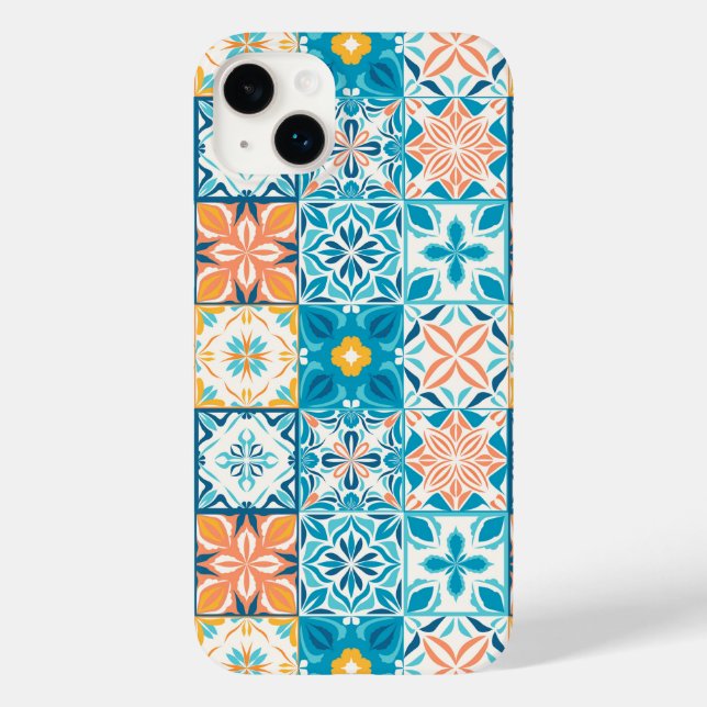 Funda De Case-Mate Para iPhone Baldosas orgánicas en azul y naranja (Reverso )