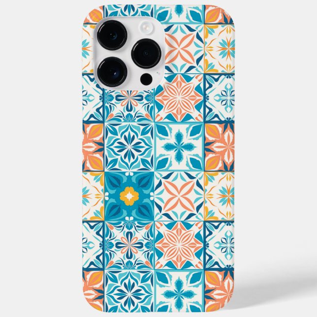 Funda De Case-Mate Para iPhone Baldosas orgánicas en azul y naranja (Reverso)
