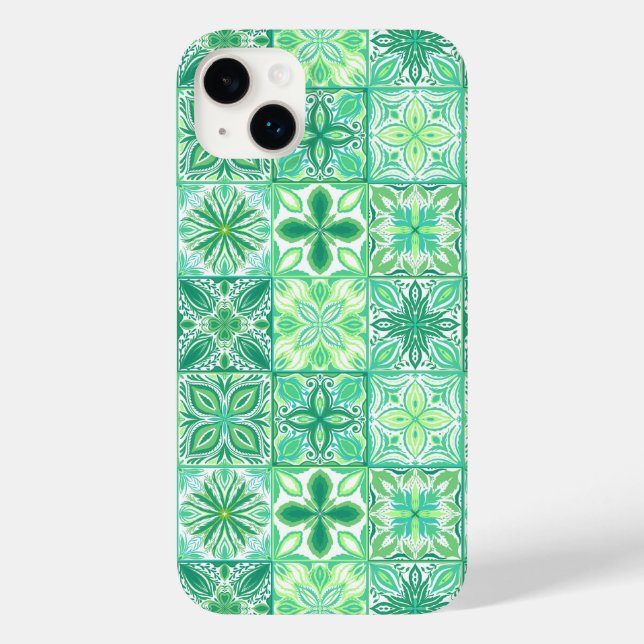 Funda De Case-Mate Para iPhone Baldosas orgánicas en blanco y verde (Reverso )