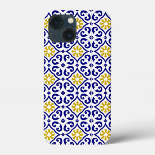 Funda Para iPhone 13 Mini Baldosas portuguesas Flora Azul mediterránea
