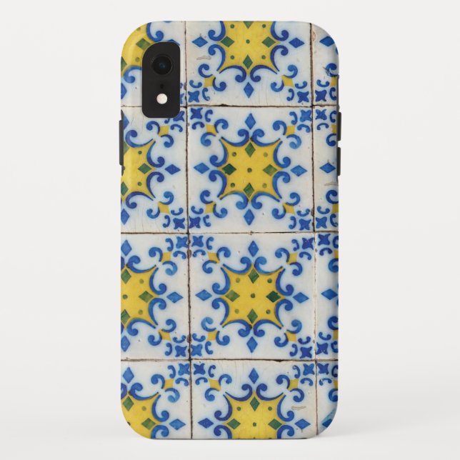 Funda De Case-Mate Para iPhone Baldosas portuguesas - Patrón azul y amarillo Azul (Reverso)