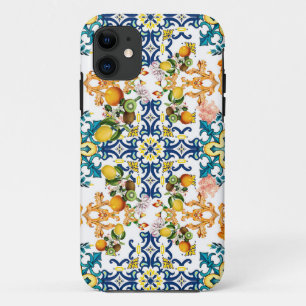 Funda Para iPhone 11 Baldosas vintage portuguesas de tipo kiwi y limón