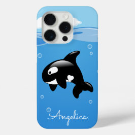 Funda Para iPhone 15 Pro Ballena orca pura en el océano con nombre personal