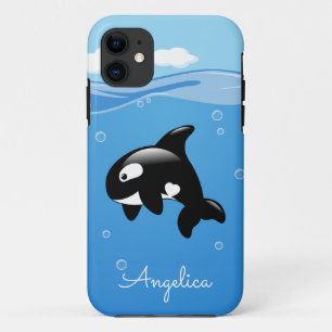 Funda Para iPhone 11 Ballena orca pura en el océano con nombre personal