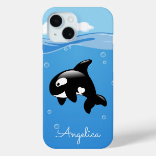 Funda Para iPhone 15 Ballena orca pura en el océano con nombre personal