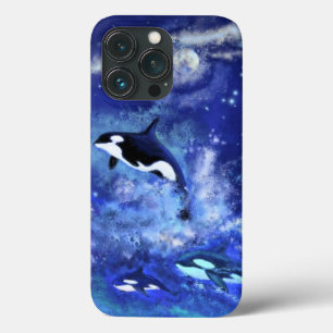 Funda Para iPhone 13 Pro Ballenas asesinas en azul luna llena