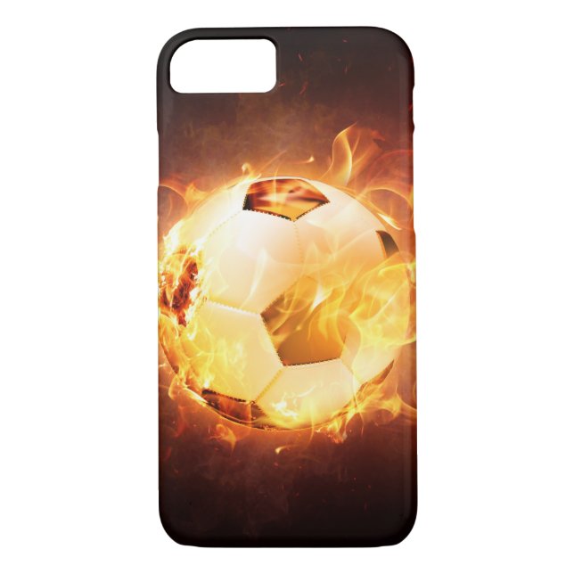 Funda De Case-Mate Para iPhone Balón de fútbol del fútbol en el fuego (Reverso)