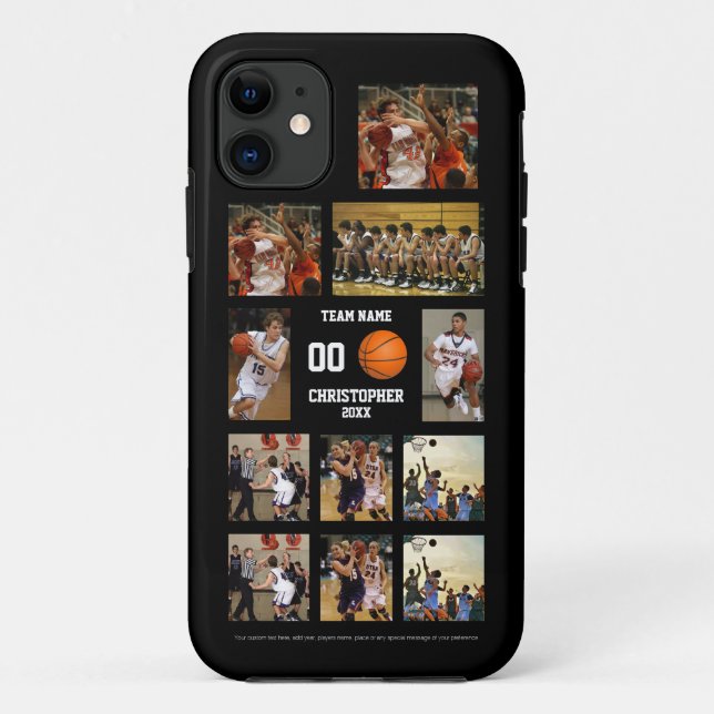 Funda De Case-Mate Para iPhone Baloncesto 11 Collage de fotos personalizado negro (Reverso)