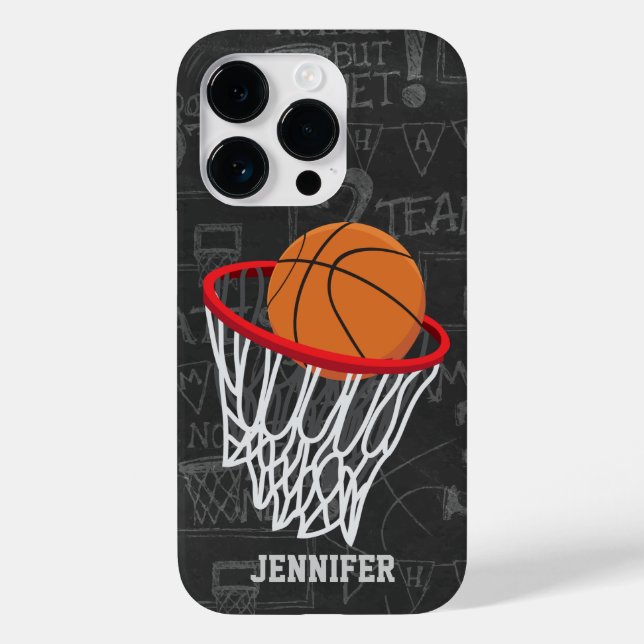 Funda De Case-Mate Para iPhone Baloncesto de Chalkboard y Hoop personalizados (Reverso )