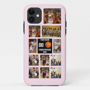 Funda Para iPhone 11 Baloncesto personalizado 11 Collage de fotos rosa