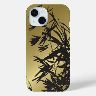 Funda Para iPhone 15 Bambú negro deja en Zen Minimalista moderno dorado