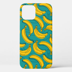 Funda Para iPhone 12 banana amarilla con contorno negro patrón transpa