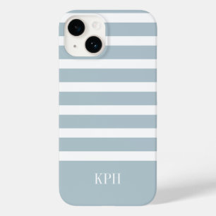 Funda Para iPhone 14 De Case-Mate Banda azul y blanca gris moderna con monograma