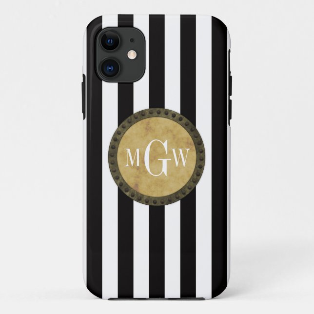 Funda De Case-Mate Para iPhone Banda blanca negra con problemas Steampunk 3 Monog (Reverso)