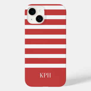 Funda Para iPhone 14 De Case-Mate Banda blanca y roja moderna con monograma