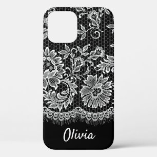 Funda Para iPhone 12 Banda de encaje blanco sobre estuche para iPhone d