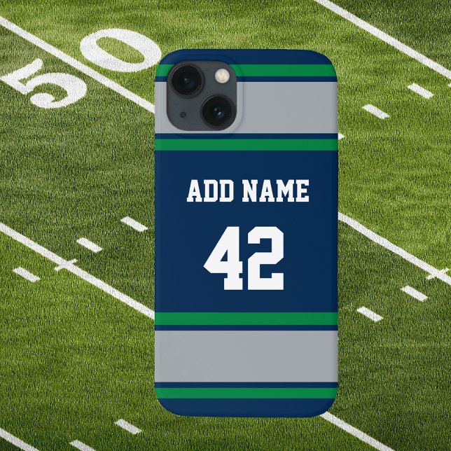 Funda De Case-Mate Para iPhone Banda deportiva verde y plateada (Customizable Green and Silver Sports Stripes Phone Case)