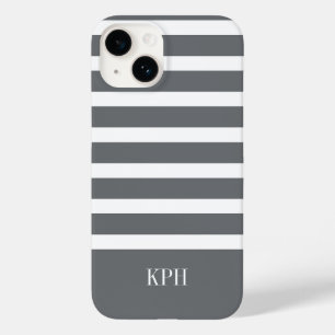 Funda Para iPhone 14 De Case-Mate Banda gris y blanca moderna con monograma