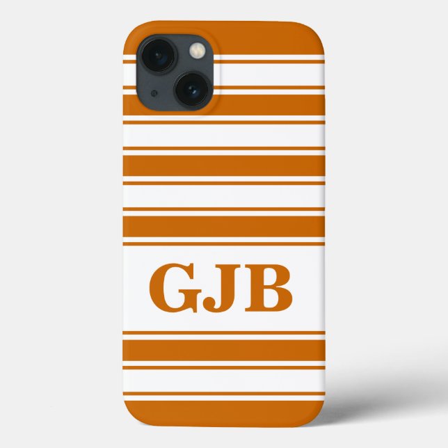 Funda De Case-Mate Para iPhone Banda horizontal naranja con monograma (Reverso)