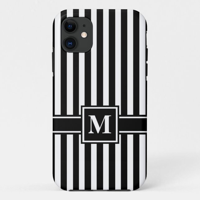 Funda De Case-Mate Para iPhone Banda moderna negra con monograma (Reverso)