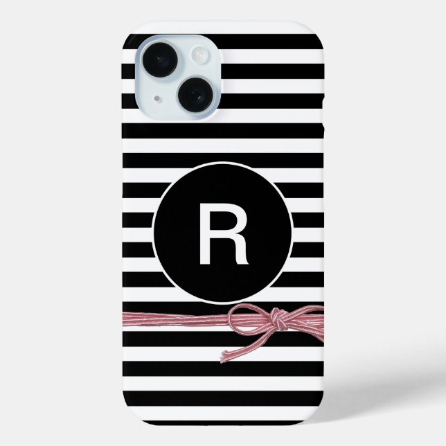 Funda De Case-Mate Para iPhone Banda negra y blanca con monograma y doblado (Reverso )