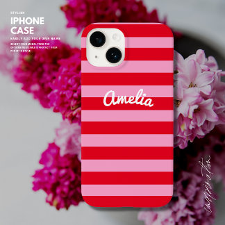 Funda Para iPhone 14 De Case-Mate Banda retro simple negrita roja y rosa personaliza