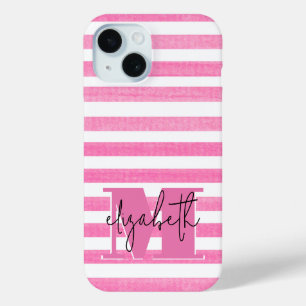 Funda Para iPhone 15 Banda rosa monogramada