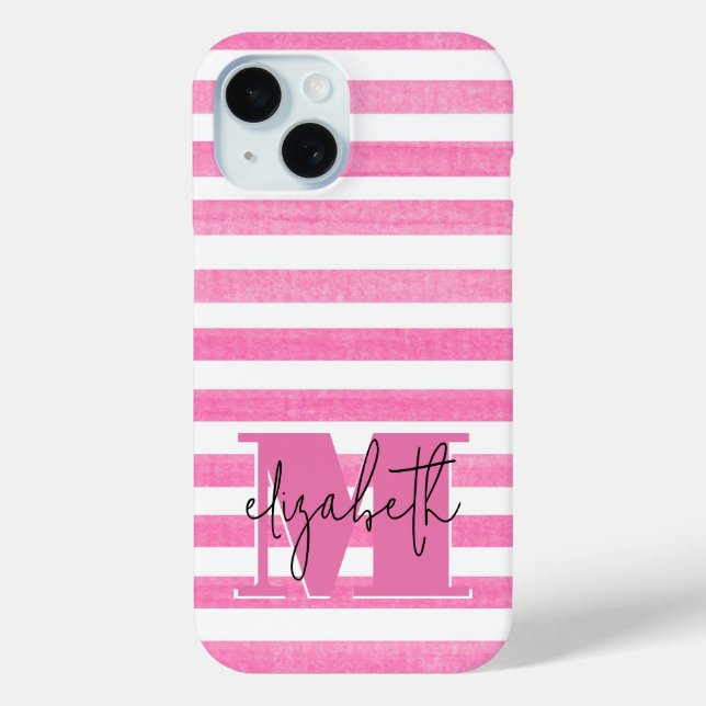 Funda De Case-Mate Para iPhone Banda rosa monogramada (Reverso )