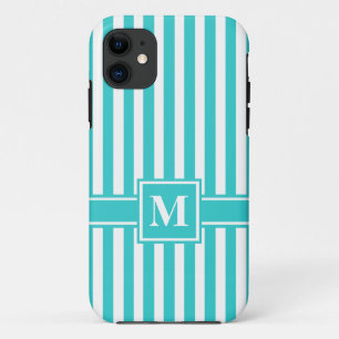 Funda Para iPhone 11 Banda turquesa moderna con monograma