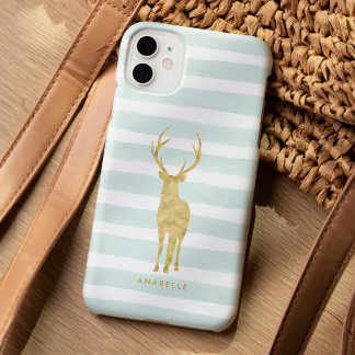 Funda Para iPhone 15 Pro Max Bandas acuáticas de menta y ciervo de oro