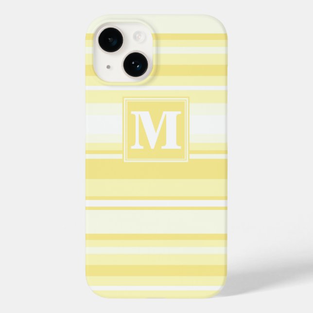 Funda De Case-Mate Para iPhone Bandas amarillas de limón monogramo (Reverso )