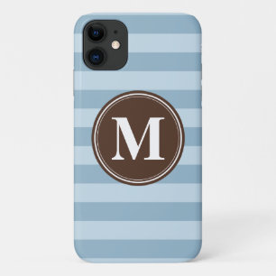 Funda Para iPhone 11 Bandas azules bebes con monograma marrón