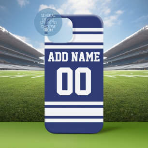 Funda Para iPhone 15 Bandas azules de Jersey blanco con nombre y númer
