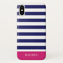 Funda Para iPhone X Bandas azules de la marina de adormidera y monogra