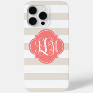 Funda Para iPhone 15 Pro Max Bandas beiges y monograma coral