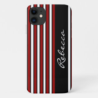 Funda Para iPhone 11 Bandas blancas y negras de estilo rojo