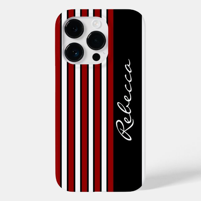 Funda De Case-Mate Para iPhone Bandas blancas y negras de estilo rojo (Reverso )