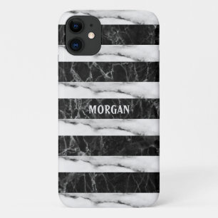 Funda Para iPhone 11 Bandas Con Mármol Negro Y Gris