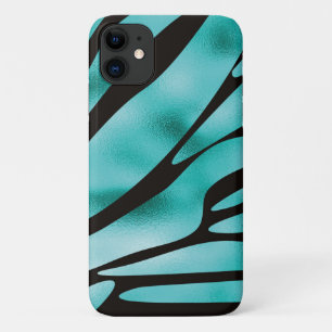 Funda Para iPhone 11 Bandas de animales de cebra negra y turquesa