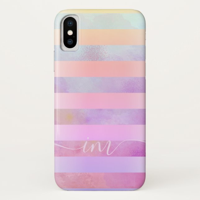 Funda De Case-Mate Para iPhone Bandas de arco iris abstractas monogramadas en acu (Reverso)
